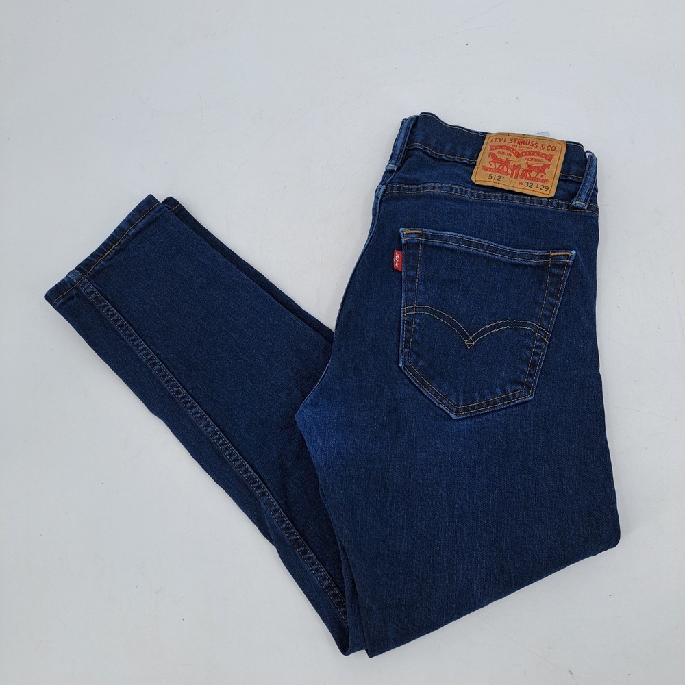 Levi's 512 Slim Taper Jeans Mens 32x29 Cotton Blend Dark Blue Solid Zip Fly